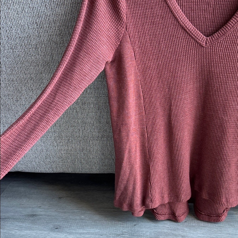 Women’s Waffle knit long sleeve top in rust - Picture 3 of 5